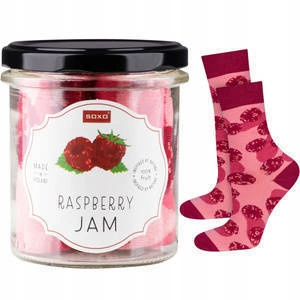 Skarpetki damskie różowe SOXO GOOD STUFF zabawny raspberry jam w słoiku 