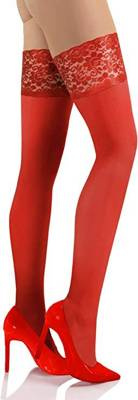 Czerwone kryjące pończochy damskie 50 den koronka Nicole Sesto Senso – elegancja na każdą okazję