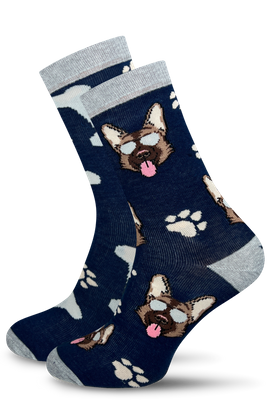 Skarpetki męskie Owczarki Niemieckie i Kości 0125.036, Kolor Granatowy