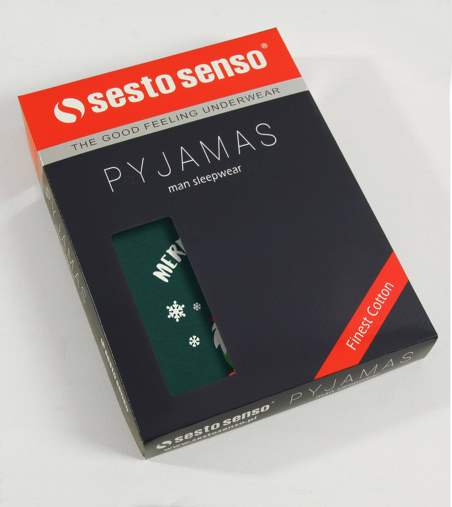 Zielona Świąteczna piżama męska 100% bawełna z nadrukiem Sesto Senso – komfort i styl