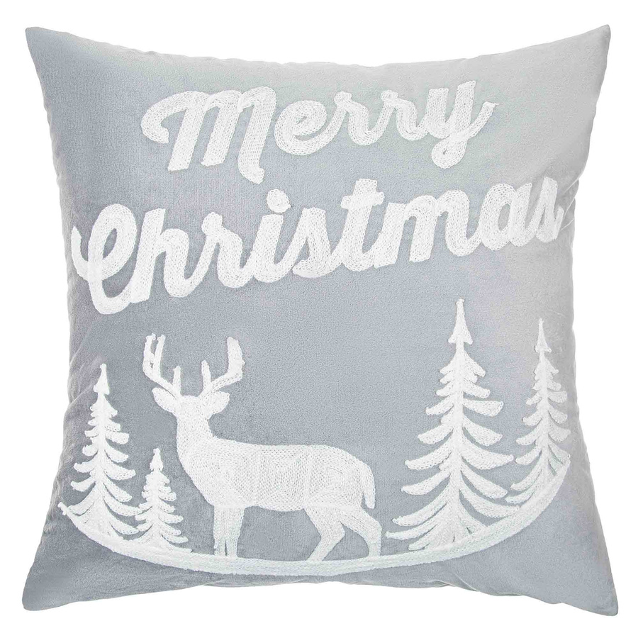 Szara poszewka dekoracyjna 45x45 z zamkiem Spod Igły i Nitki – świąteczny klimat