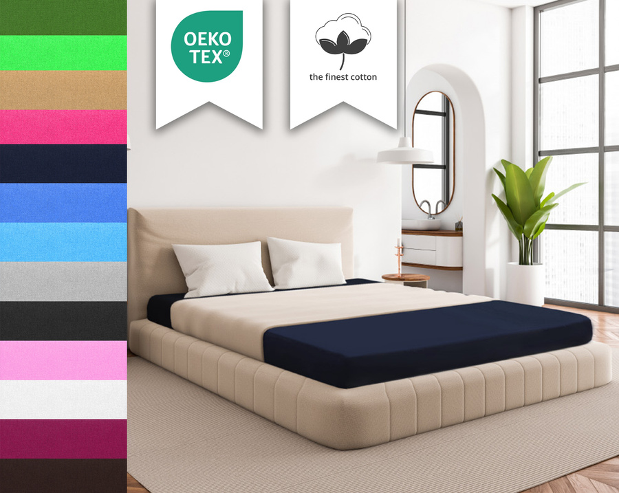 Granatowe elastyczne prześcieradło z gumką 80% bawełna Jersey Sesto Senso – komfort snu