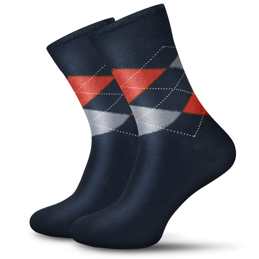 Granatowe skarpety męskie garniturowe 90% bawełna romby Sesto Senso – elegancja i komfort