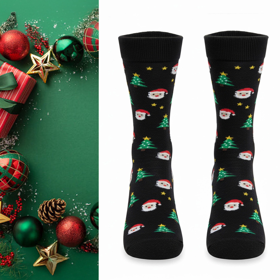 Czarne bawełniane skarpety męskie 75% świąteczne 1290 Milena – codzienna wygoda