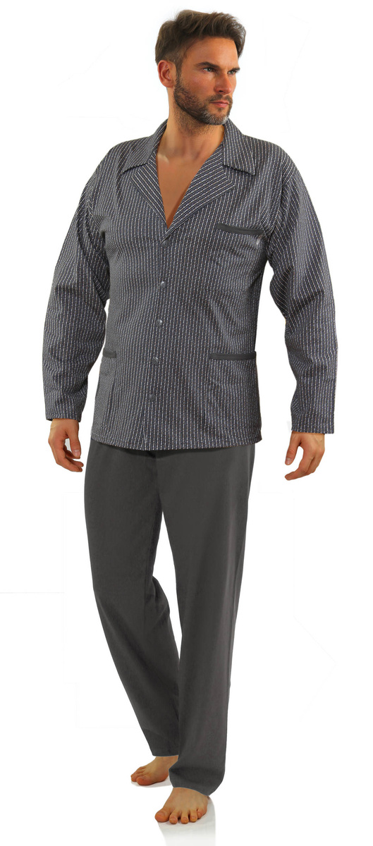 Grafitowa rozpinana piżama męska długa 100% bawełna 2636/02 Sesto Senso – całoroczny komfort