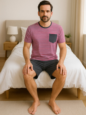 Modna piżama męska beMen 100% bawełna, krótkie rękawy i spodenki – wygoda w domu