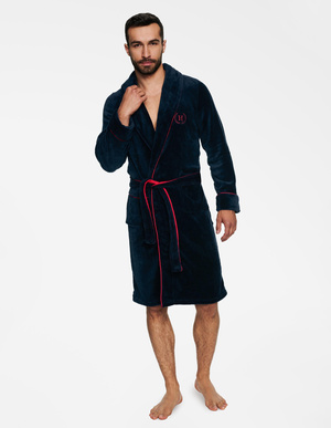 Szlafrok męski 36375 dark blue z kapturem
