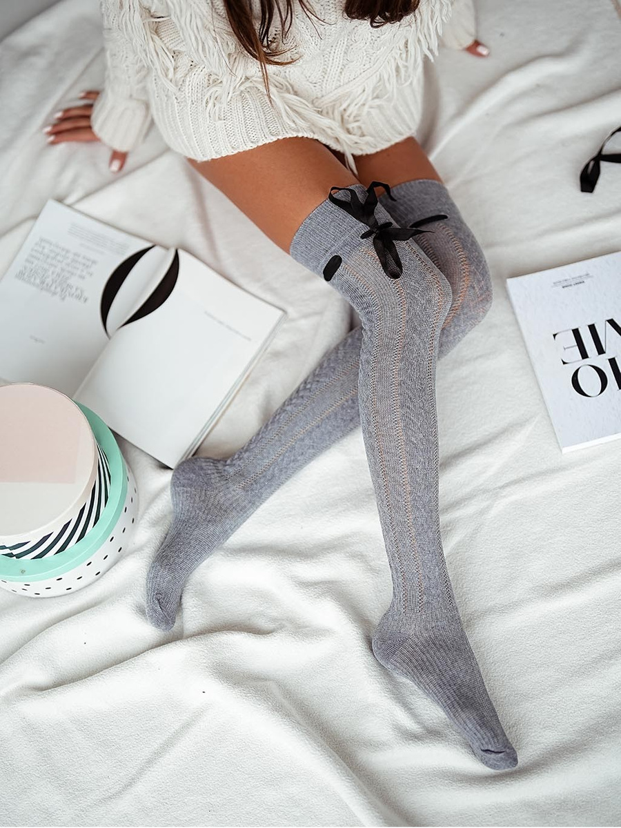 Zakolanówki Ażurowe ze Wstążką