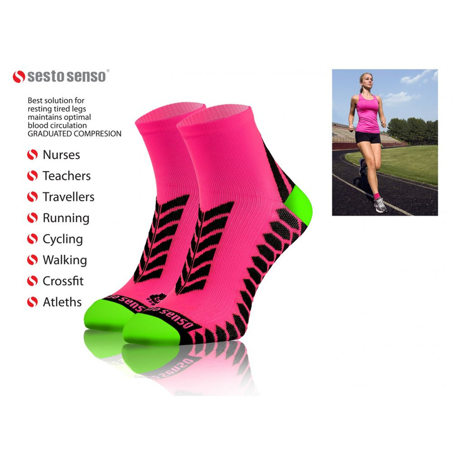 Różowe oddychające kompresyjne skarpety sportowe unisex Sesto Senso – idealne dla aktywnych