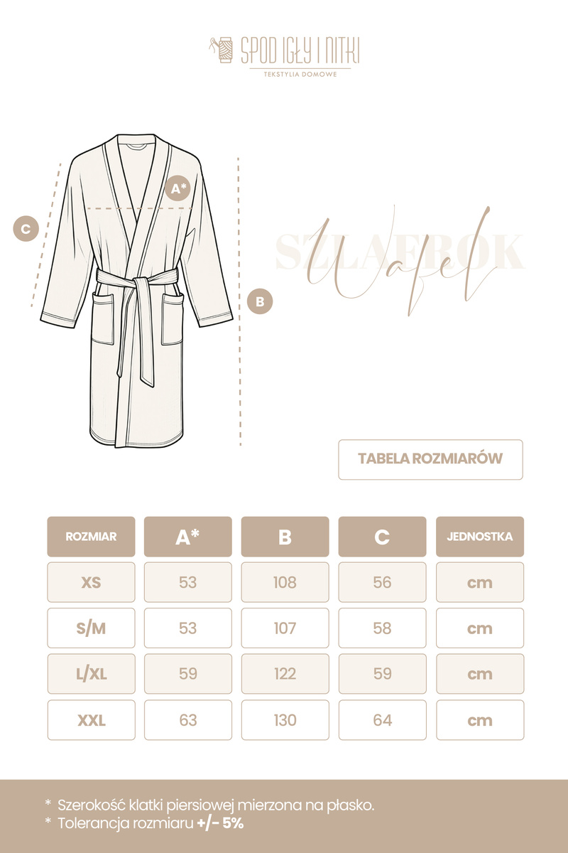 Szary szlafrok unisex kimono bawełna 280g WAFEL Spod Igły i Nitki – komfort i świeżość