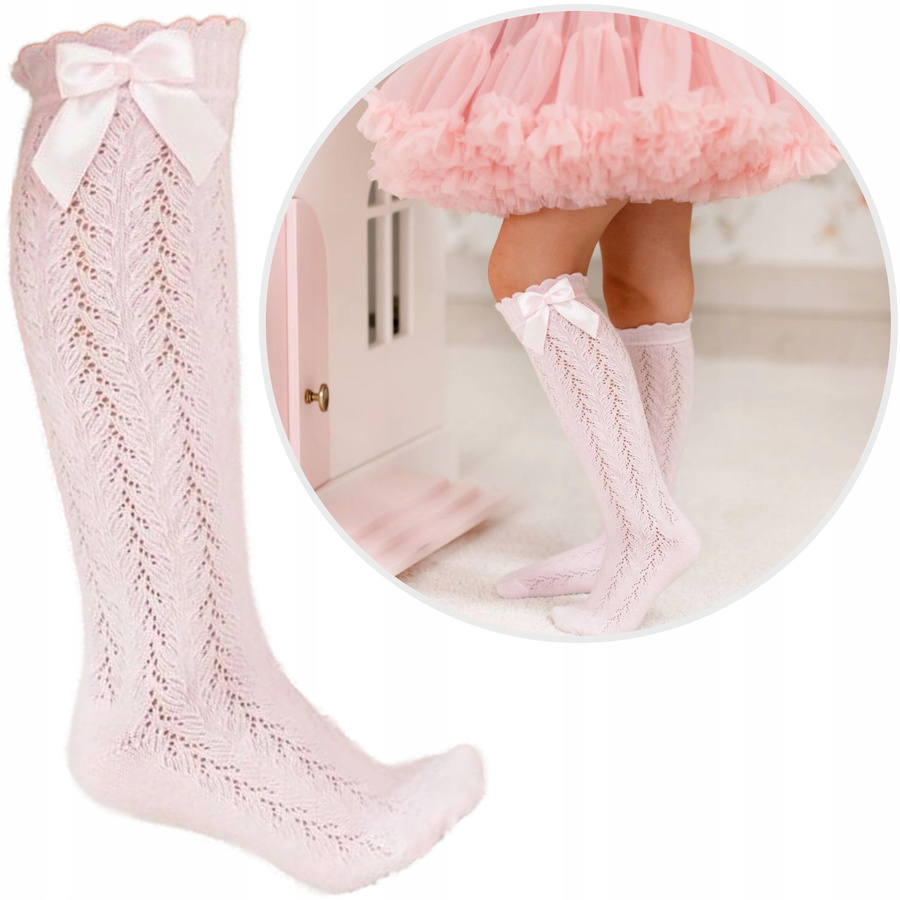 Podkolanówki Dziecięce Ażurowe z Kokardką 1382