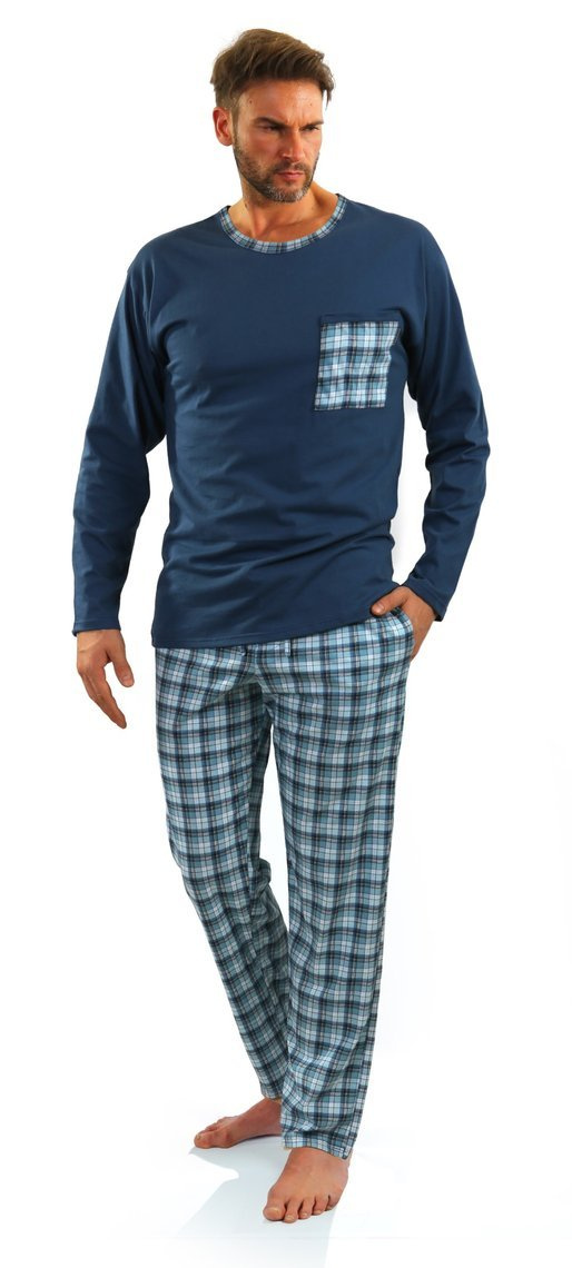 Klasyczna piżama męska długa 100% bawełna Sesto Senso – całoroczny komfort
