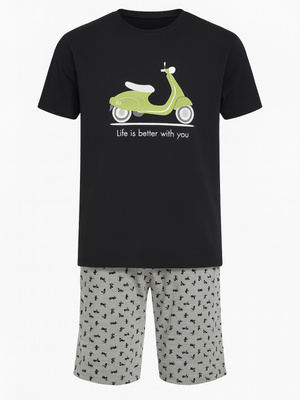 KENNY Krótka Piżama Męska Ze Skuterem, czarna