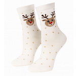 Skarpetki damskie świąteczne Renifery i kropki 1283.033, Kolor Ecru, Rozmiar 37-41