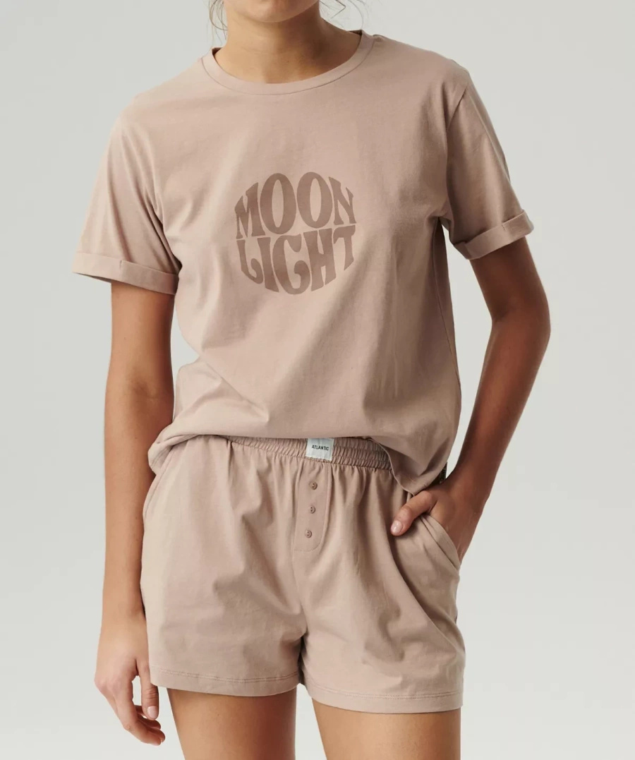 Beżowa piżama damska bawełniana 100% Moonlight Atlantic – maksymalny komfort na lato