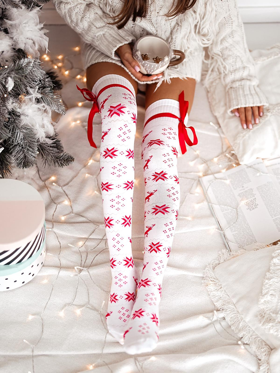 Zakolanówki Świąteczne ze wstążką