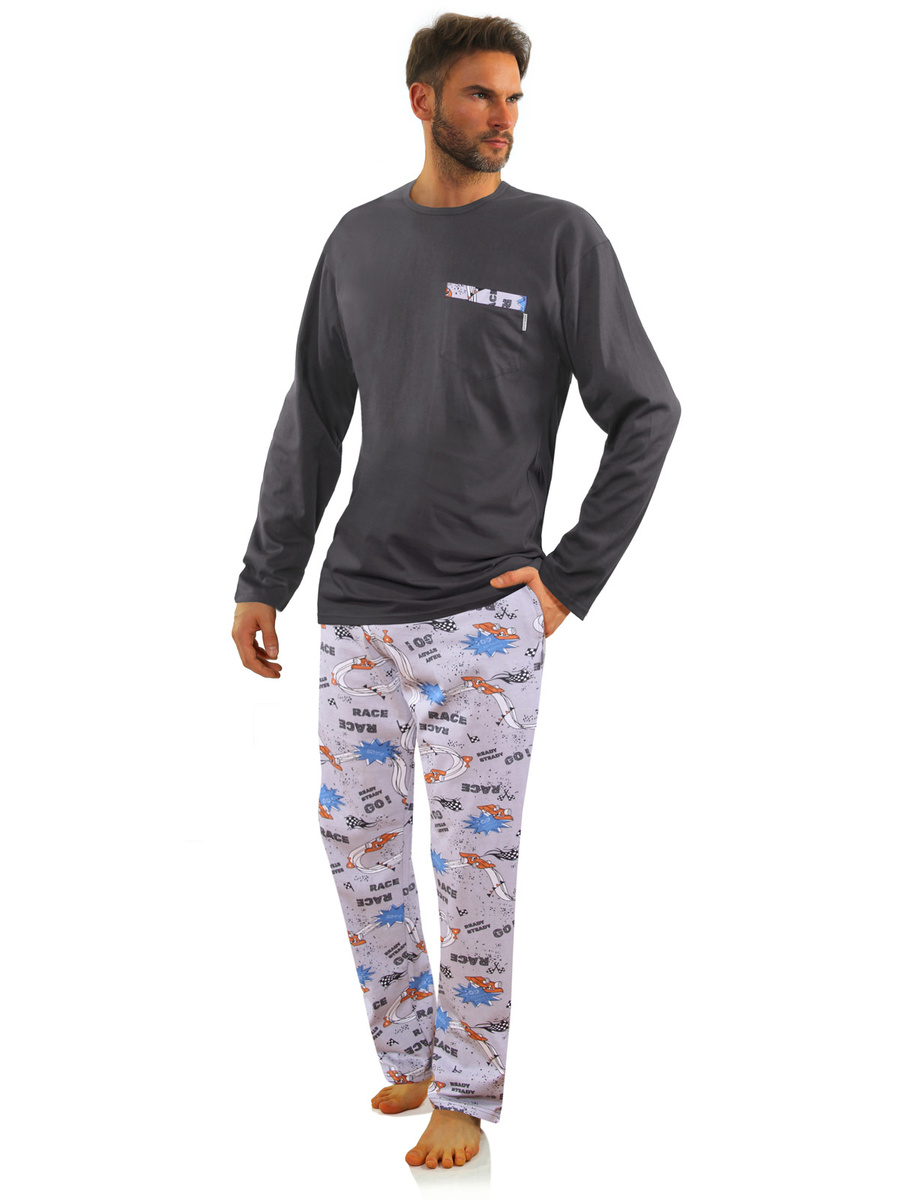 Grafitowa wzorzysta piżama męska długa 100% bawełna 2660/09 Sesto Senso – komfort domowy