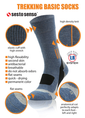 Kolorowe wzmocnione skarpety trekkingowe Trekking Basic Sesto Senso – komfort i ochrona