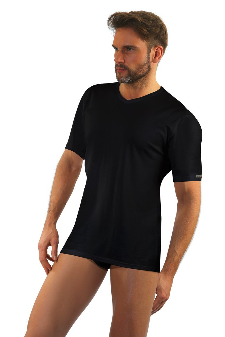 Czarna koszulka męska T-shirt z dekoltem V 95% bawełna Sesto Senso – komfort na co dzień