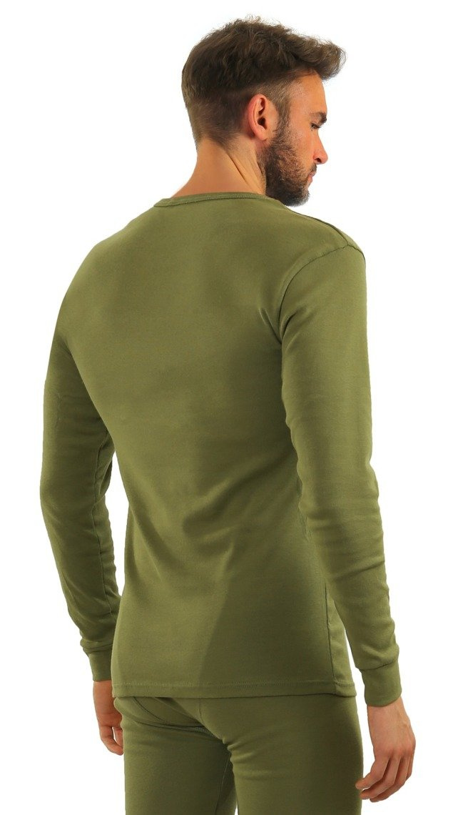 Oliwkowy podkoszulek męski z długim rękawem 95% bawełna Sesto Senso – wyjątkowy komfort