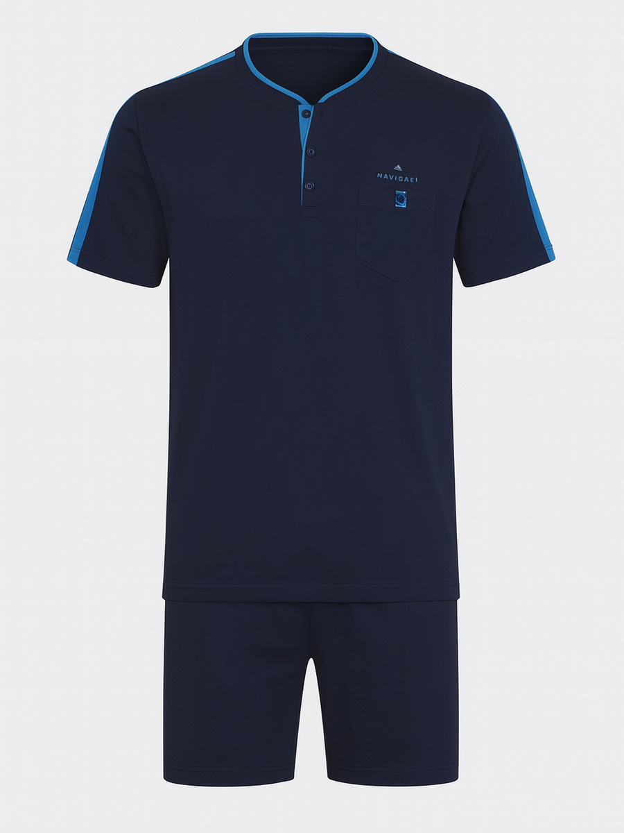 Piżama Męska na Krótki Rękaw Art. 141820 Granatowa Navigare