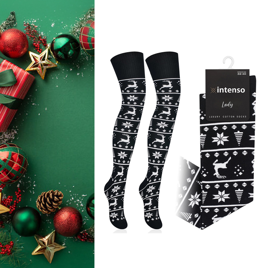 bawełniane ZAKOLANÓWKI damskie świąteczne Intenso