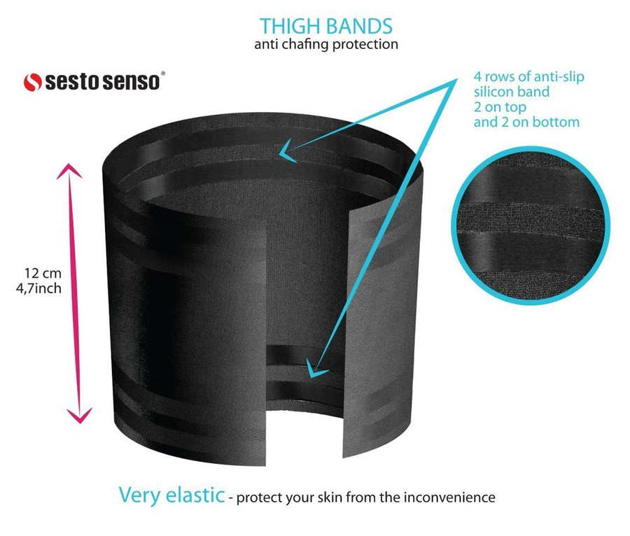 Czarne samonośne opaski na uda damskie gładkie 2-pak Sesto Senso – zapobieganie otarciom