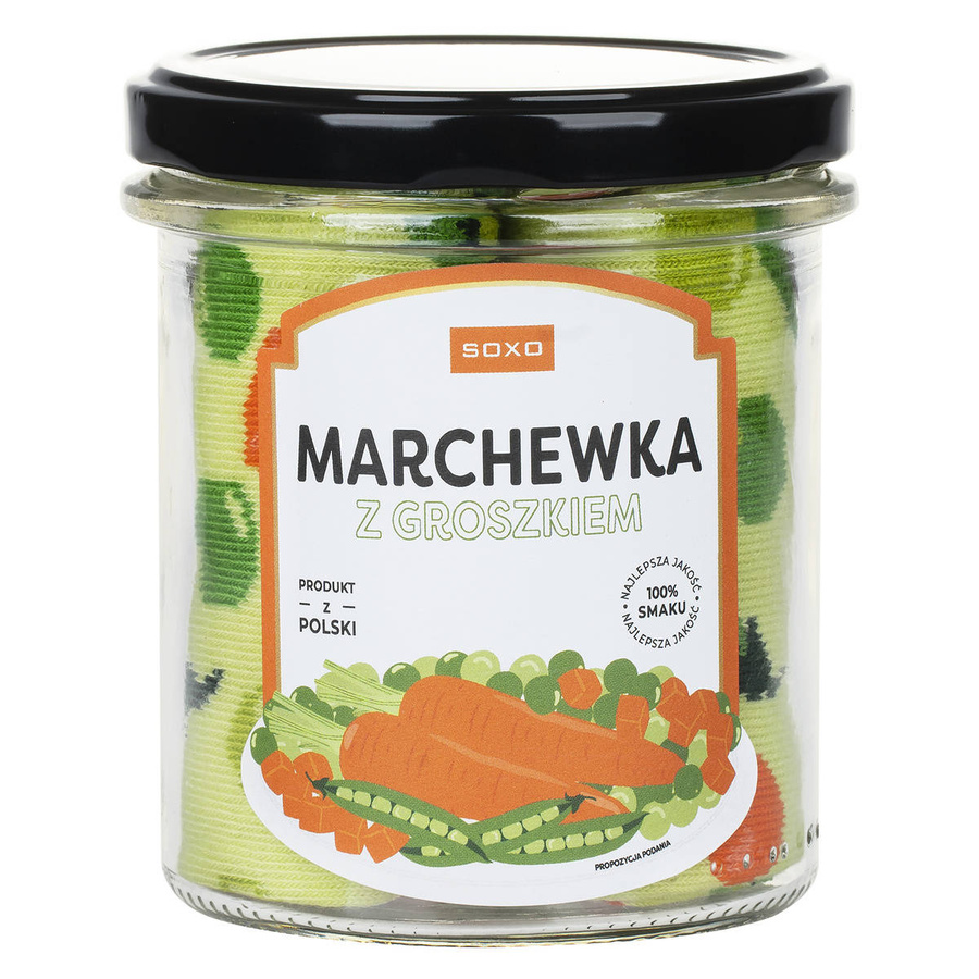 Skarpetki męskie kolorowe SOXO GOOD STUFF marchewka z groszkiem w słoiku śmieszne bawełniane