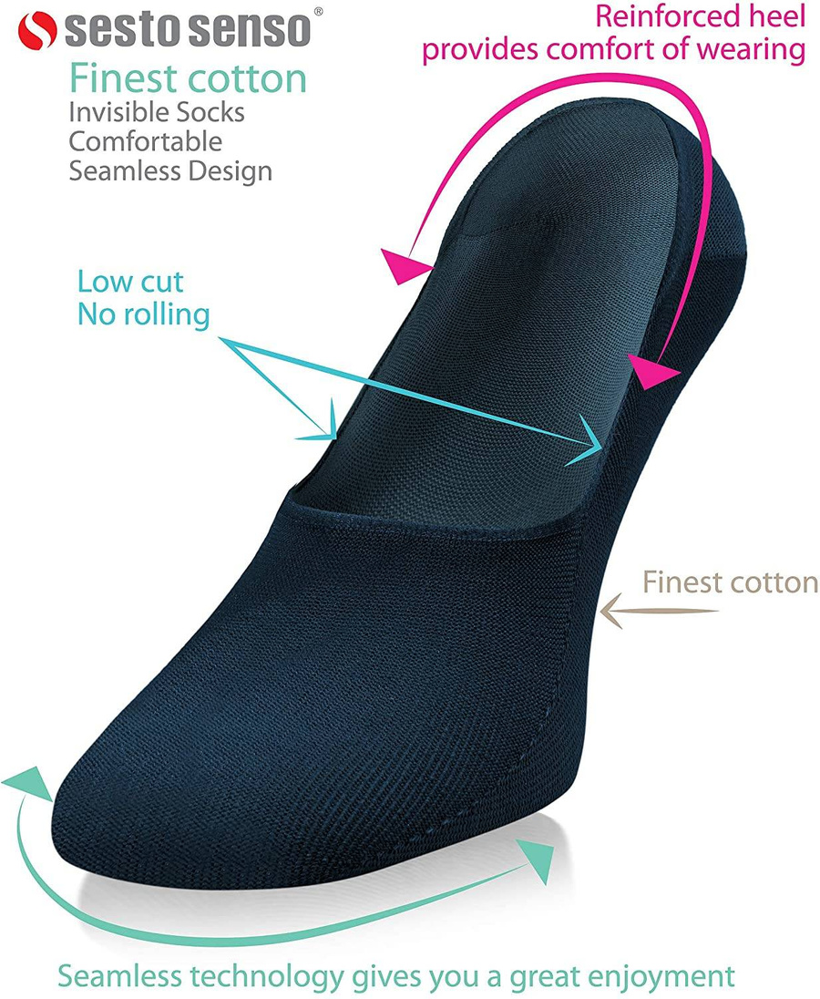 Granatowe niewidoczne stopki balerinki męskie z bawełny Sesto Senso – komfort przez cały dzień