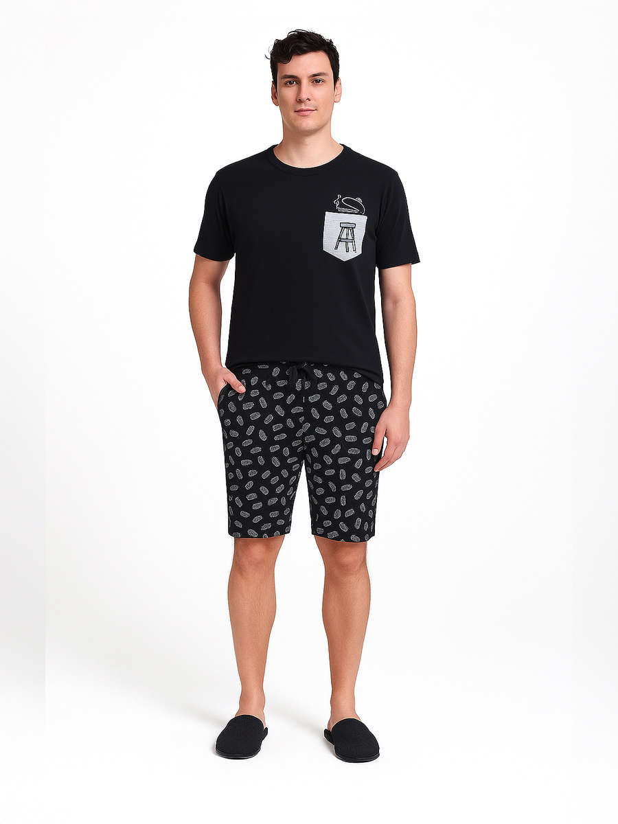GIANNY Krótka Piżama Męska z Nadrukiem, czarna