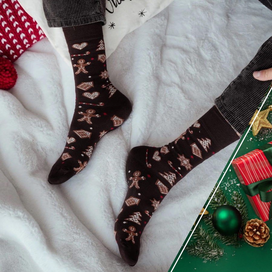 Skarpetki męskie świąteczne Pierniki 1290.037, Kolor Brązowy, Rozmiar 39-42