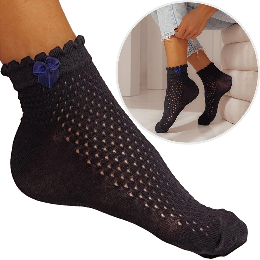 Skarpetki damskie ażurowe z kokardką 115