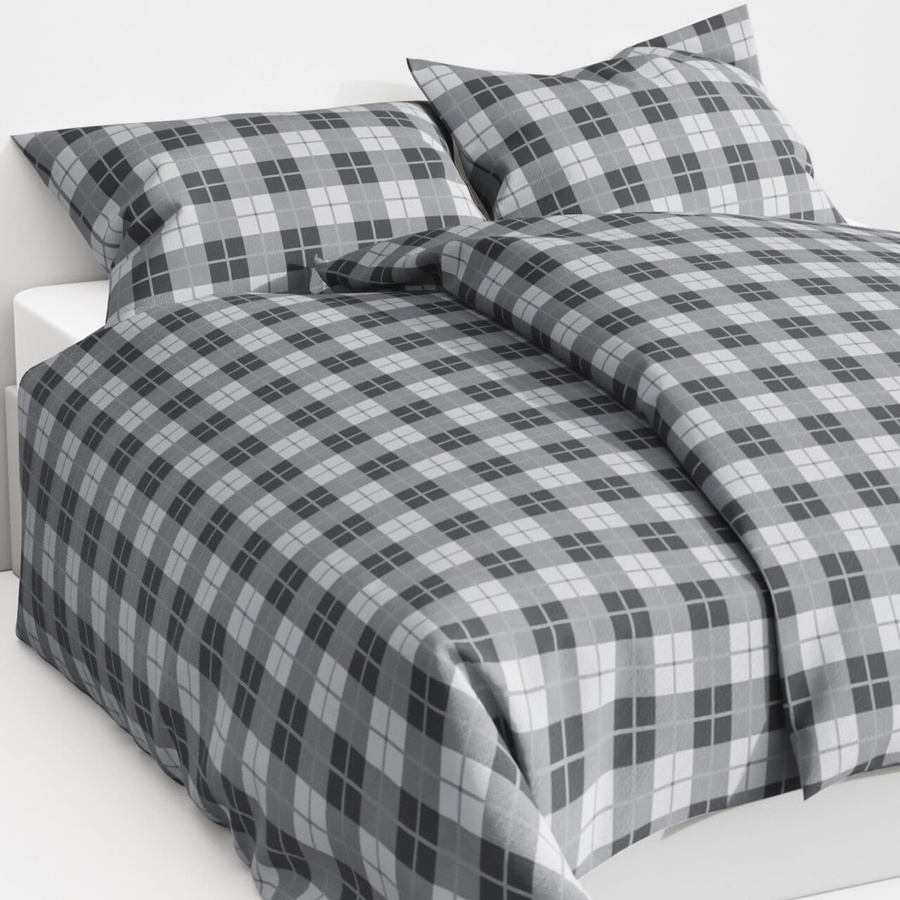 POŚCIEL BAWEŁNA KRATA SZARA