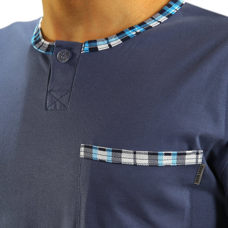 Jeans klasyczna piżama męska długa 100% bawełna Jasiek Sesto Senso – całoroczny komfort