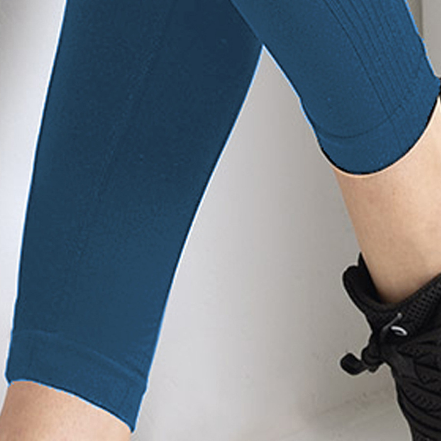 Niebieskie prążkowane legginsy damskie z wysokim stanem 89% poliamid Sielei – do ćwiczeń i na co dzień