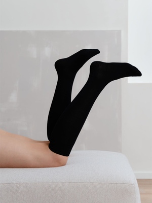 Czarne Podkolanówki Damskie z Wełny Merynosa