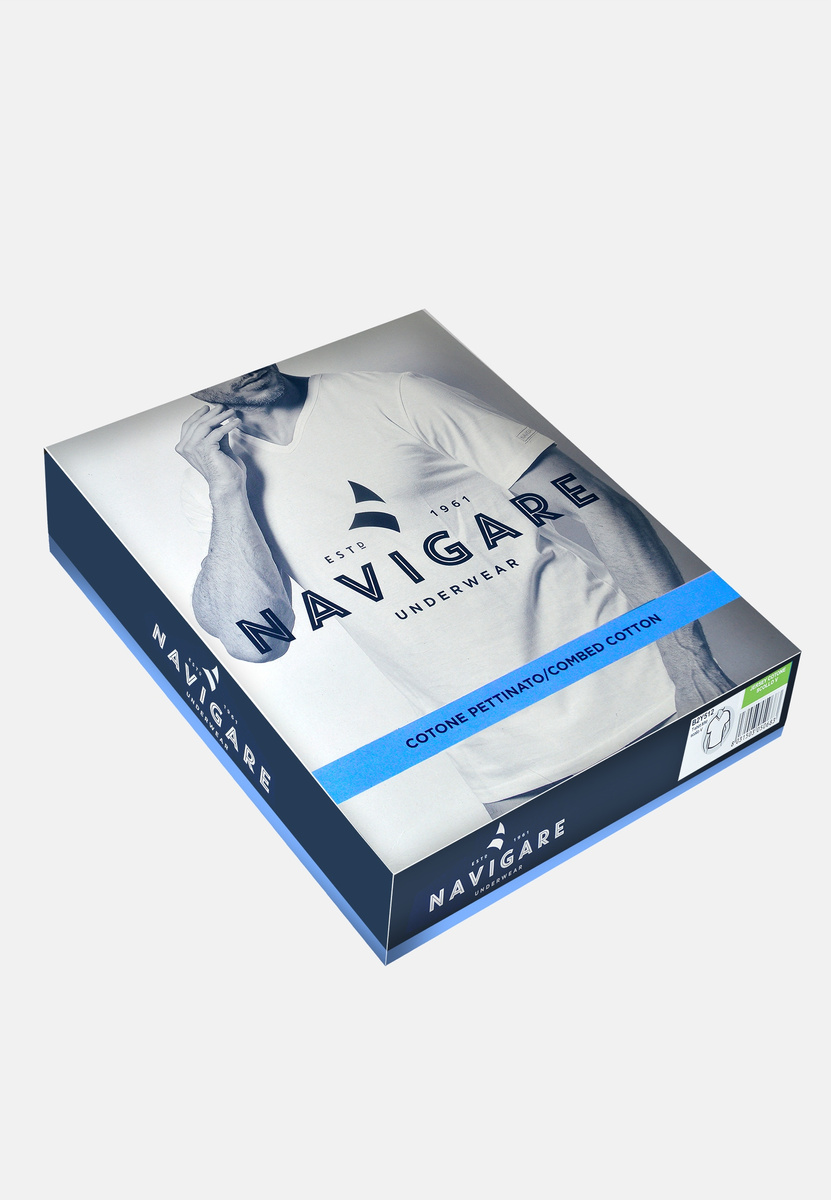 Podkoszulek Męski na Krótki Rękaw Dekold V 100% Bawełna Art. 512 Biały Navigare