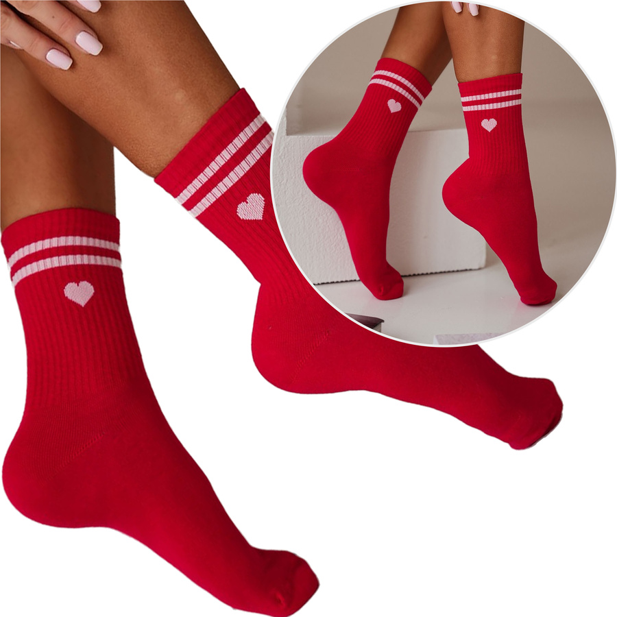 Czerwone skarpetki damskie Serce z Paskami 75% bawełna 0200 Milena – wygoda na co dzień