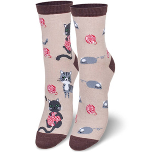 Skarpetki damskie wzorowane Koty i Myszki 75% bawełna Milena – komfort na co dzień