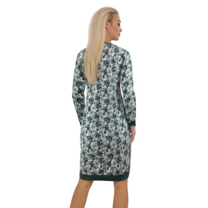 Bawełniana Koszula Nocna Długi rękaw kieszenie ściągacz JULIA LONG Kwiaty ciemna zieleń