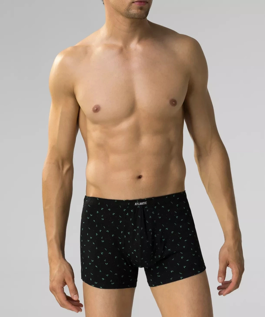 Szmaragdowe i czarne wzorzyste bokserki męskie 3-pack 95% bawełna Atlantic – maksymalna wygoda