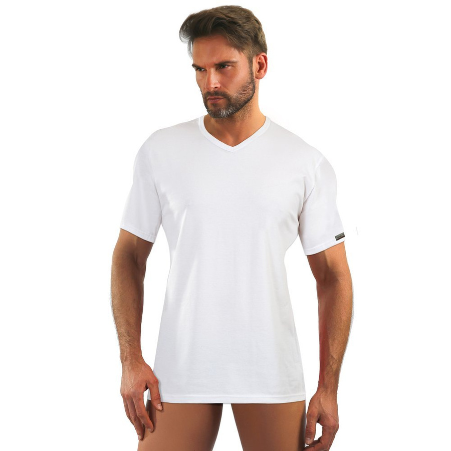 Biała koszulka męska T-shirt z dekoltem V 95% bawełna Sesto Senso – komfort na co dzień