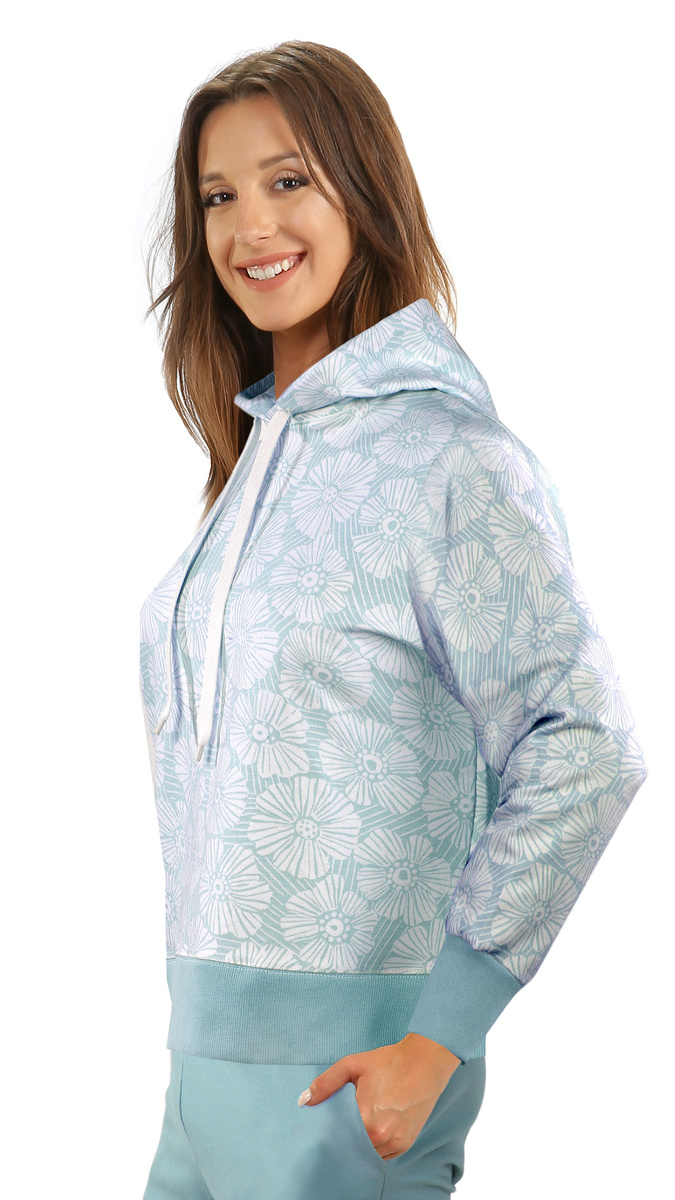 Niebieska ciepła bluza damska 95% bawełna z kapturem Sesto Senso – komfort termiczny