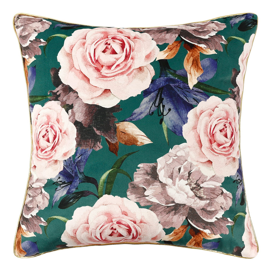 Ciemna velvetowa kwiatowa poszewka z zamkiem Rose Dark Spod Igły i Nitki – stylowa dekoracja