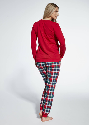 Świąteczna Piżama damska czerwona spodnie w kratkę Snowman 671 Cornette