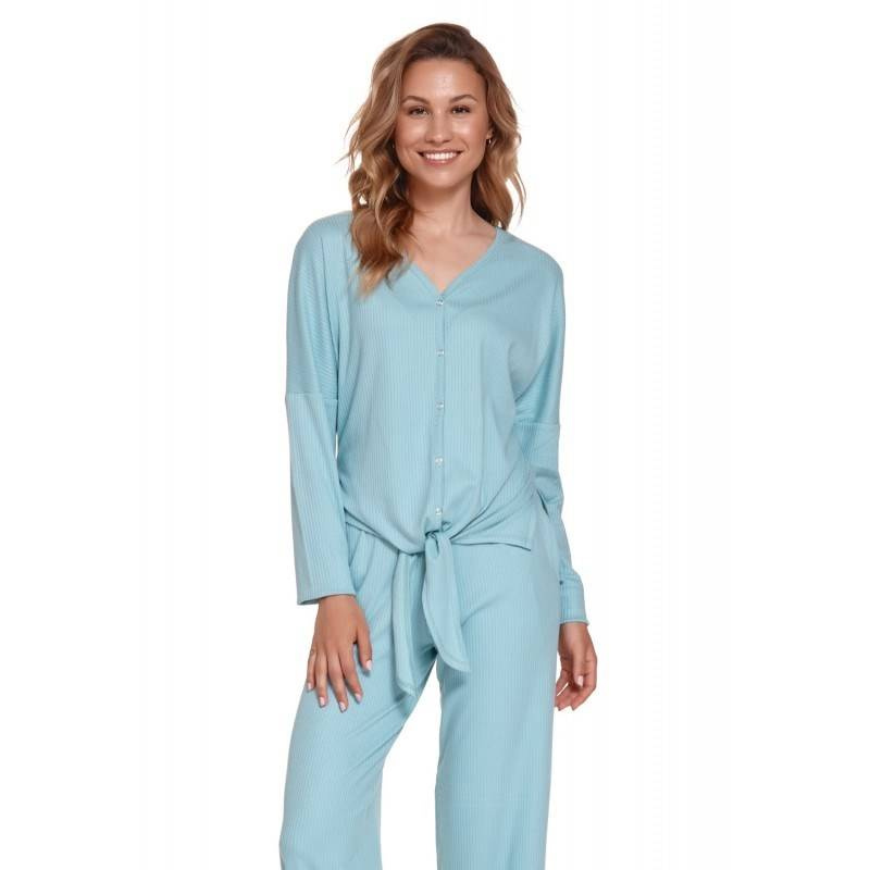 Bluzka damska z długim rękawem z prążkowanej bawełny