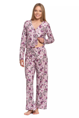 Piżama damska z długim rękawem i szerokimi nogawkami