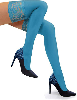 Niebieskie kryjące pończochy damskie 50 den koronka Nicole Sesto Senso – elegancja na każdą okazję