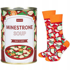 Kolorowe Męskie | Damskie Skarpetki SOXO GOOD STUFF minestrone soup w puszce wesoły pomysł na prezent Unisex