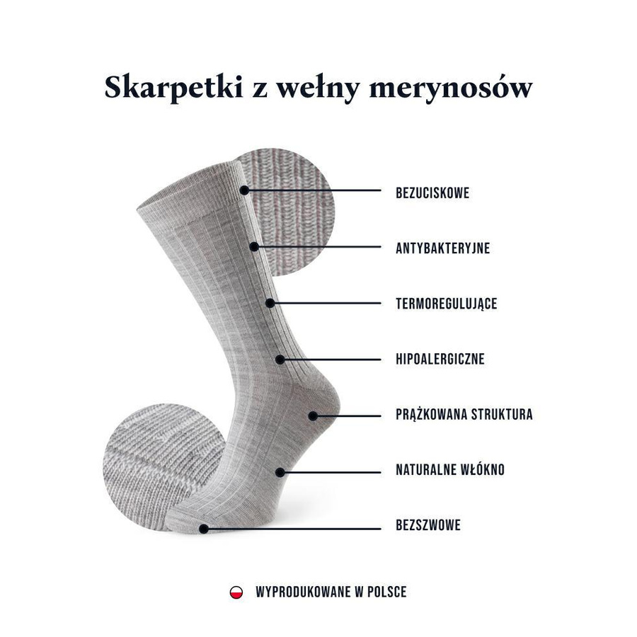 Grafitowe Skarpety Męskie Merino Wool Comfort